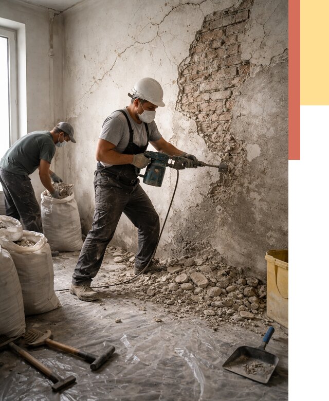 Демонтаж штукатурки со стен в Североморске от 7702 руб/м² — быстро и недорого | ОТДЕЛОЧНИК-Свм