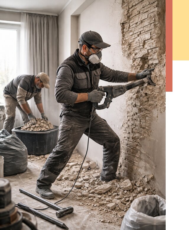 Демонтаж декоративного камня в Североморске от 1551 руб/м² — быстро и недорого | ОТДЕЛОЧНИК-Свм