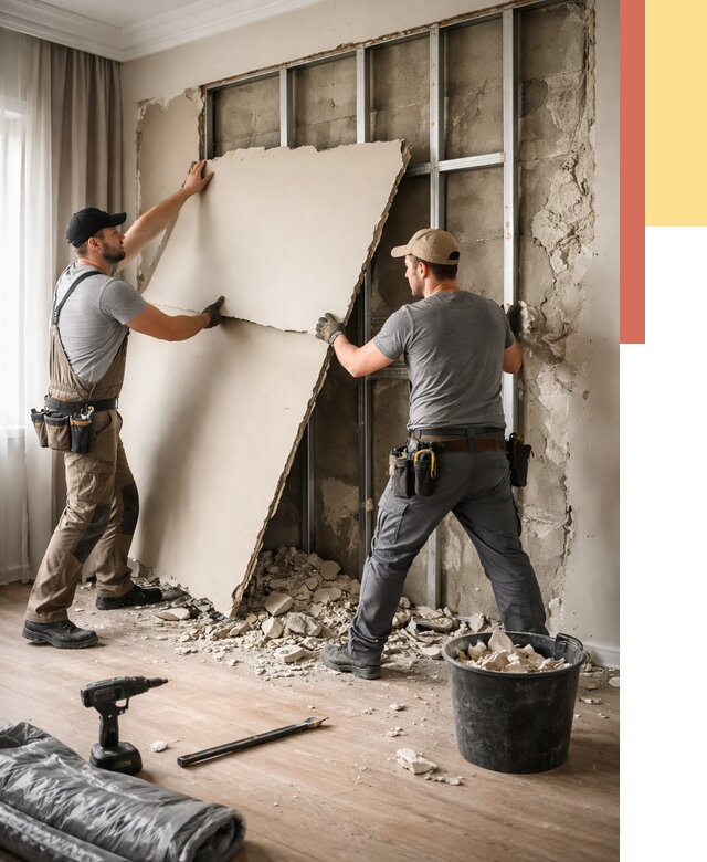 Демонтаж гипсокартона со стен в Североморске от 374 руб. — услуги демонтажа | ОТДЕЛОЧНИК-Свм