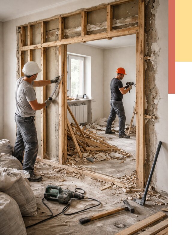 Демонтаж деревянных перегородок в Североморске от 3423 руб. — быстро и недорого | ОТДЕЛОЧНИК-Свм