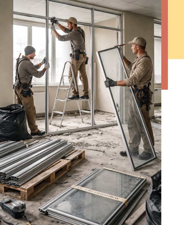 Демонтаж алюминиевых перегородок в Североморске от 4493 руб. — быстро и недорого | ОТДЕЛОЧНИК-Свм