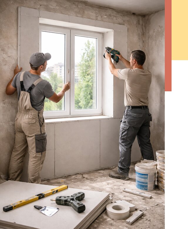 Монтаж откосов из гипсокартона в Североморске от 4814 руб. под ключ | ОТДЕЛОЧНИК-Свм