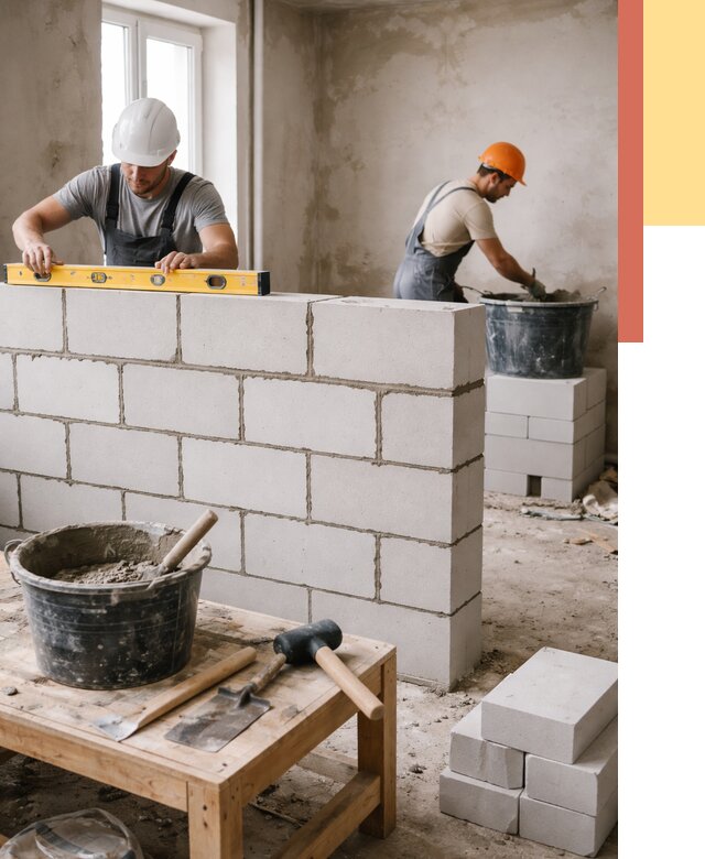 Кладка перегородок из газобетона в Североморске от 3423 руб. под ключ | ОТДЕЛОЧНИК-Свм