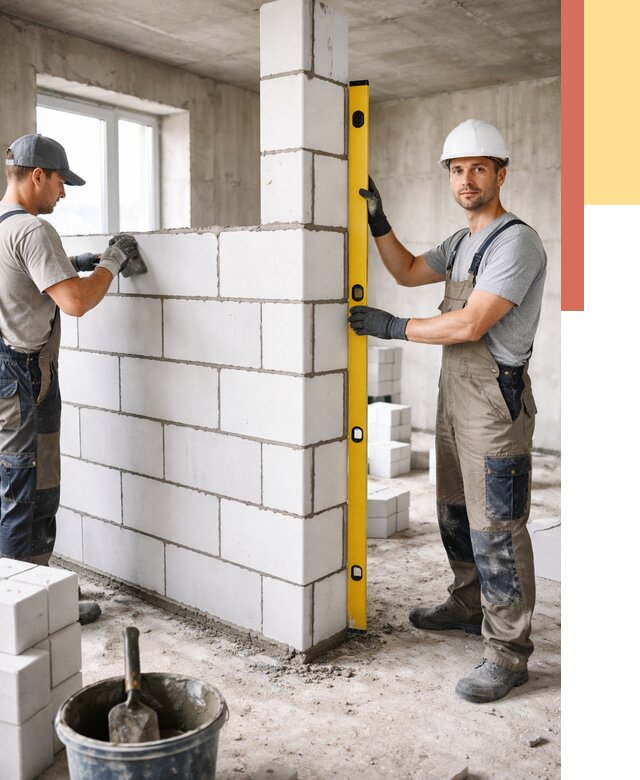 Кладка перегородок из пеноблока в Североморске от 1925 руб. под ключ | ОТДЕЛОЧНИК-Свм