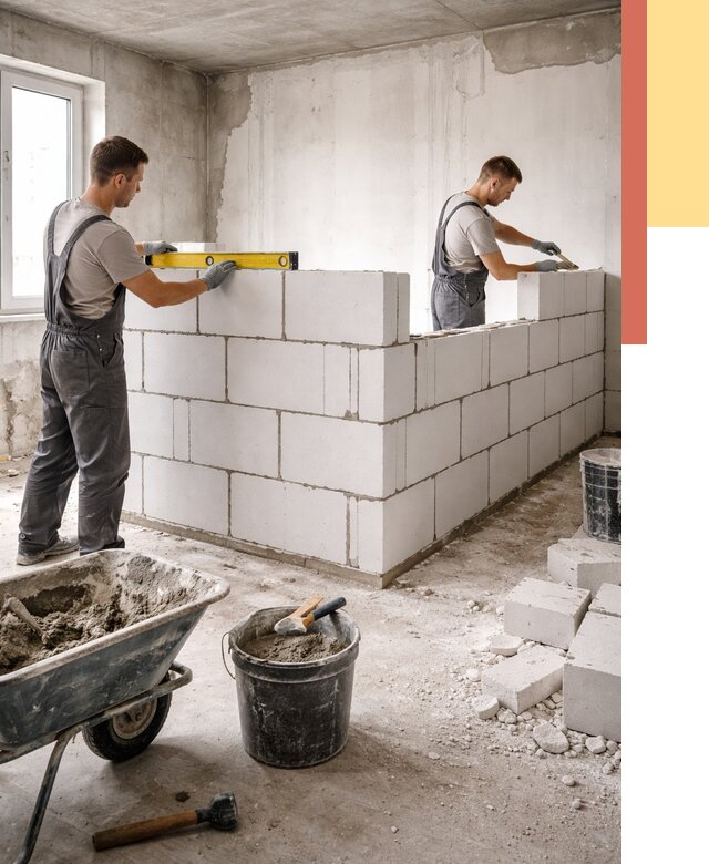 Кладка перегородок из ПГП в Североморске от 2674 руб./м2 — монтаж и возведение под ключ | ОТДЕЛОЧНИК-Свм