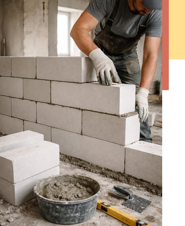 Кладка перегородок из силикатного блока в Североморске от 4279 руб. под ключ | ОТДЕЛОЧНИК-Свм