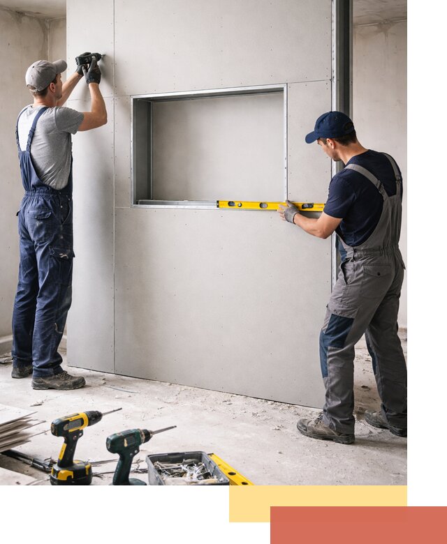 Перегородка из гипсокартона с нишей под декор в Североморске