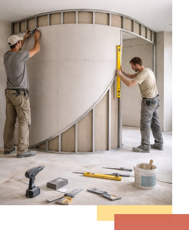 Радиусная перегородка из гипсокартона в Североморске под ключ