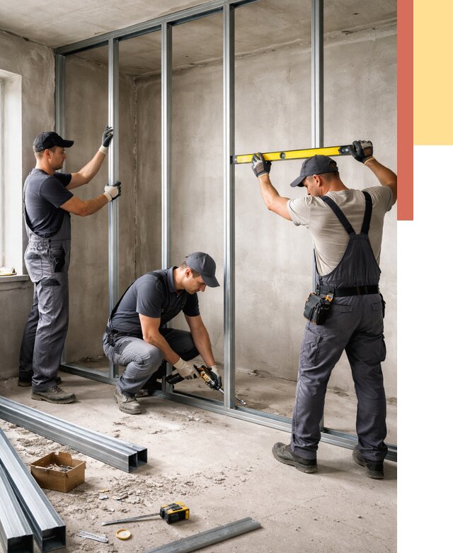 Монтаж каркаса перегородки из профиля в Североморске от 802 руб. | ОТДЕЛОЧНИК-Свм