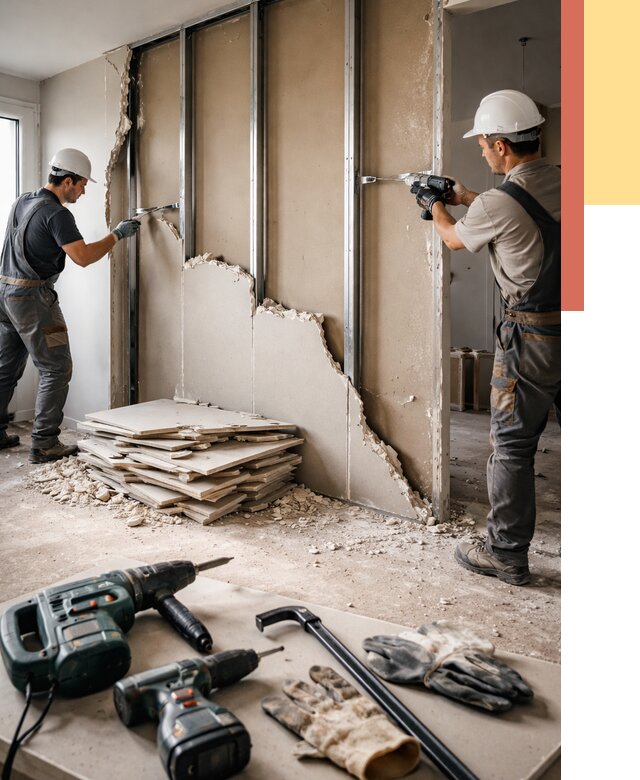 Демонтаж перегородки из гипсокартона в Североморске от 1284 руб. быстро и недорого | ОТДЕЛОЧНИК-Свм