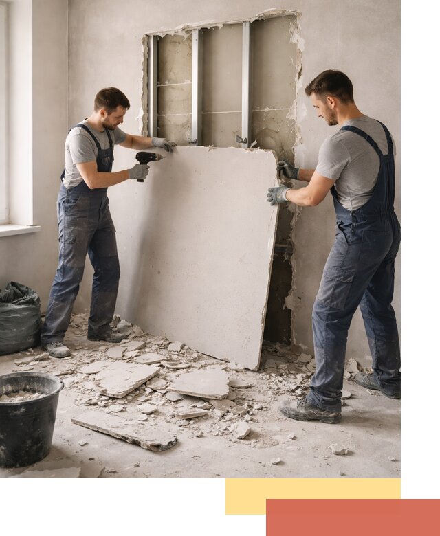 Демонтаж перегородки из гипсокартона в Североморске быстрый и аккуратный