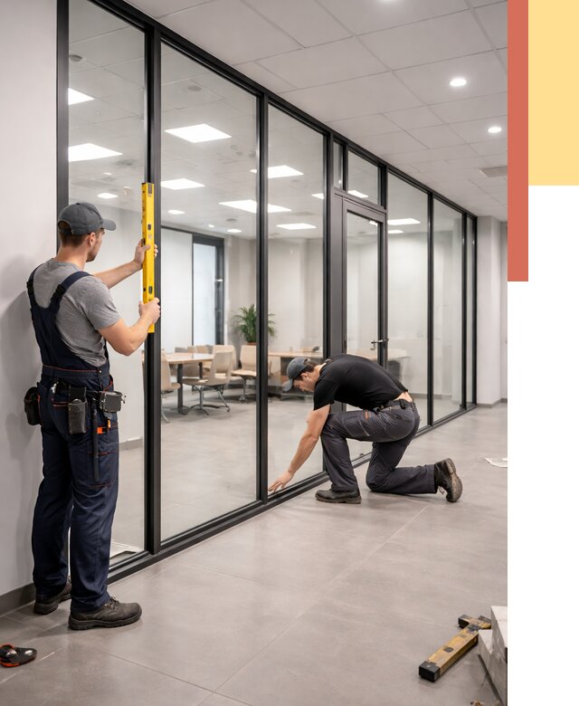 Каркасные стеклянные перегородки в Североморске под ключ от 9841 руб. | ОТДЕЛОЧНИК-Свм