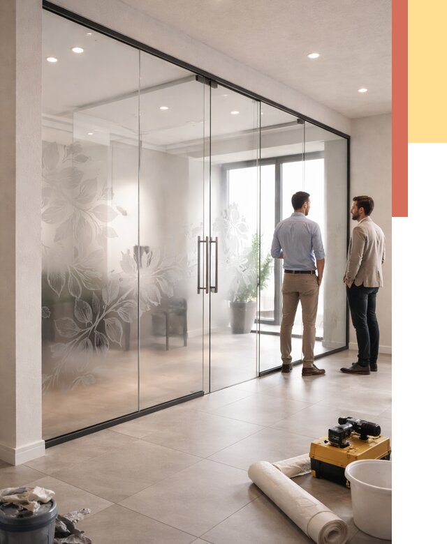 Стеклянные перегородки с рисунком в Североморске от 13371 руб. монтаж и нанесение | ОТДЕЛОЧНИК-Свм