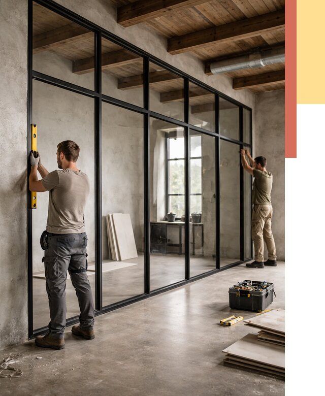 Стеклянные перегородки лофт в Североморске от 11232 руб. под ключ | ОТДЕЛОЧНИК-Свм