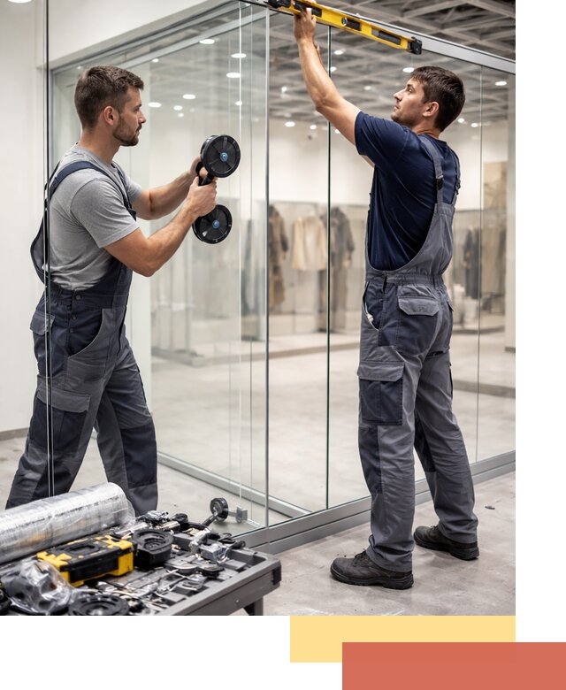 Стеклянные перегородки для магазинов в Североморске — монтаж и установка