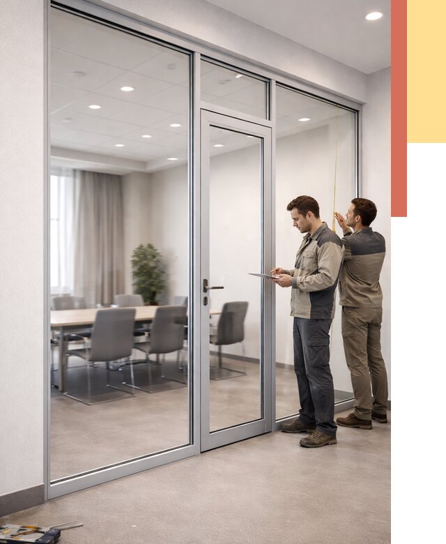 Установка и монтаж алюминиевых перегородок со стеклом в Североморске от 8772 руб. | ОТДЕЛОЧНИК-Свм