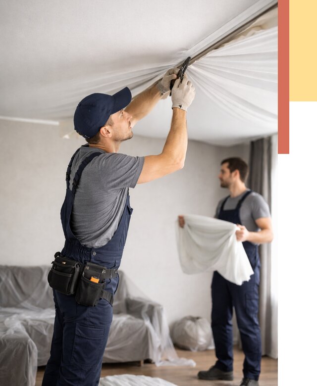 Демонтаж натяжного потолка в Североморске от 4814 руб. — снятие и разбор под ключ | ОТДЕЛОЧНИК-Свм