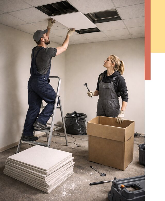 Демонтаж потолочной плитки в Североморске от 4814 руб. быстро и недорого | ОТДЕЛОЧНИК-Свм