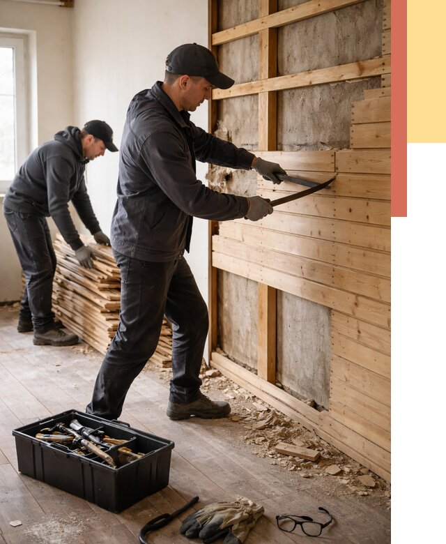 Демонтаж вагонки в Североморске от 4065 руб/м2 — быстро и недорого | ОТДЕЛОЧНИК-Свм