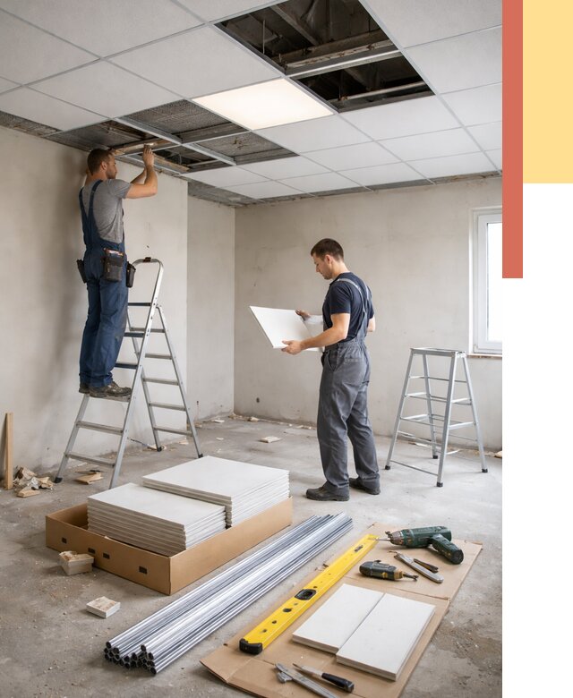 Монтаж потолка армстронг в Североморске от 4814 руб/м2 — быстрая установка под ключ | ОТДЕЛОЧНИК-Свм