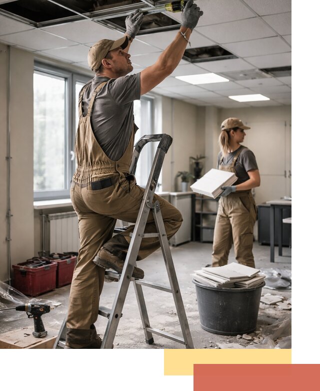 Ремонт потолка Армстронг и замена плит в Североморске