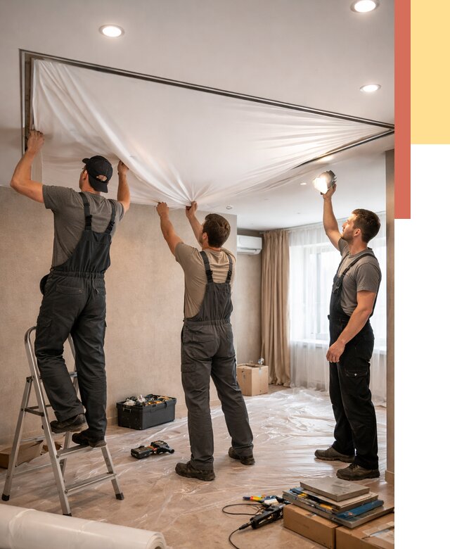 Монтаж ПВХ натяжного потолка в Североморске от 3744 руб. под ключ | ОТДЕЛОЧНИК-Свм