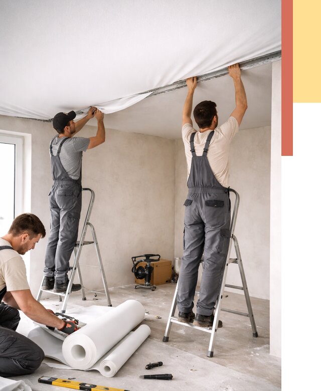 Монтаж тканевого натяжного потолка в Североморске от 3744 руб. под ключ | ОТДЕЛОЧНИК-Свм