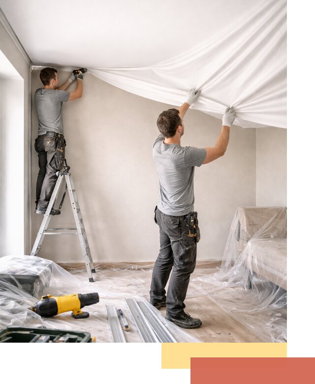 Монтаж тканевого натяжного потолка в Североморске недорого и быстро