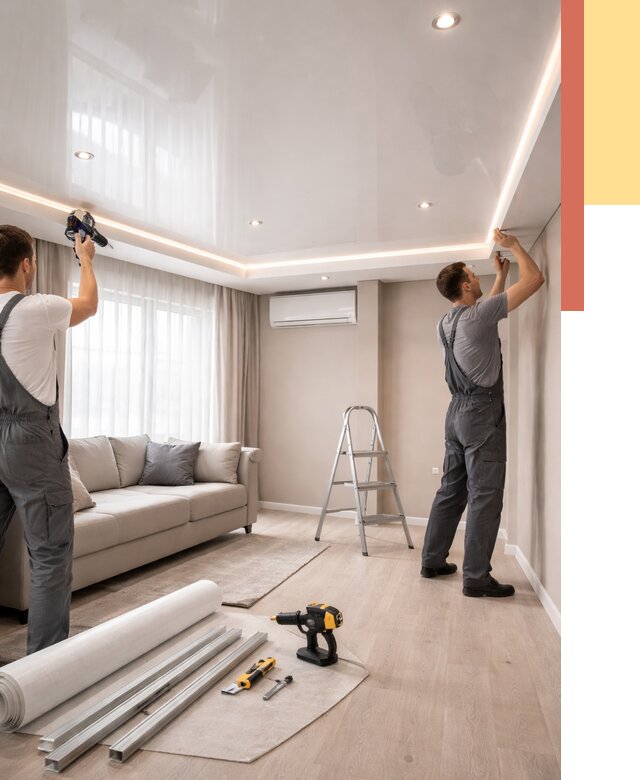 Монтаж глянцевого натяжного потолка в Североморске от 802 руб. под ключ | ОТДЕЛОЧНИК-Свм