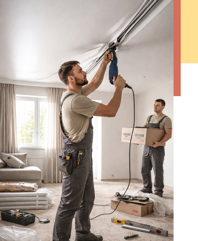 Монтаж сатинового натяжного потолка в Североморске от 3744 руб. | Быстро, недорого — ОТДЕЛОЧНИК-Свм