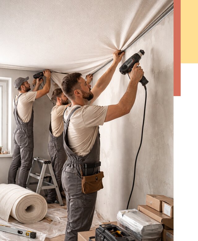 Монтаж фактурного натяжного потолка в Североморске от 802 руб. — ОТДЕЛОЧНИК-Свм