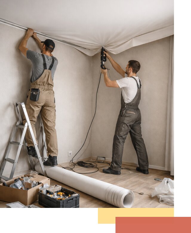 Монтаж цветного натяжного потолка в Североморске за один день