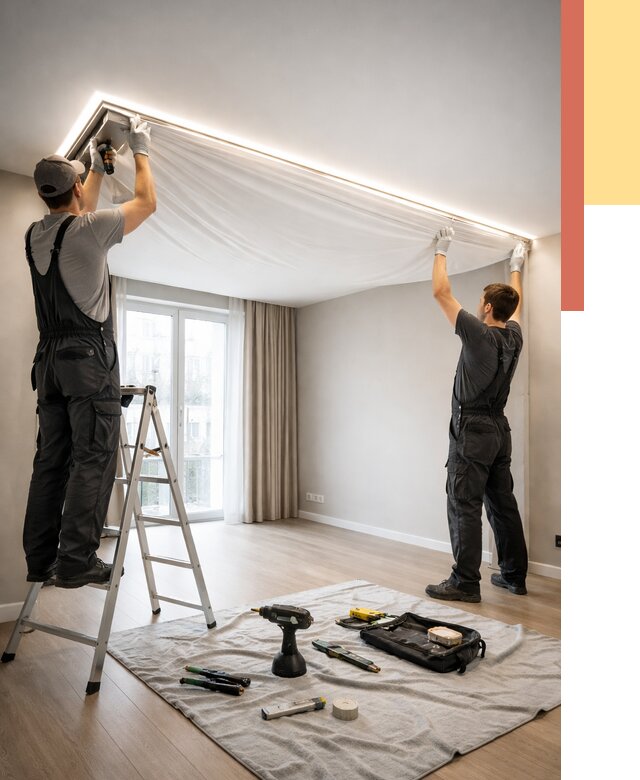 Монтаж парящего натяжного потолка в Североморске от 4814 руб. быстро и недорого | ОТДЕЛОЧНИК-Свм