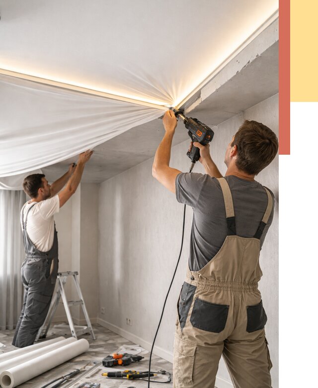 Монтаж натяжного потолка с подсветкой в Североморске от 1016 руб. | ОТДЕЛОЧНИК-Свм