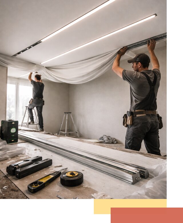 Монтаж натяжных потолков со световыми линиями в Североморске