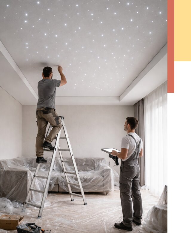 Монтаж натяжного потолка «звездное небо» в Североморске от 6953 руб. | ОТДЕЛОЧНИК-Свм