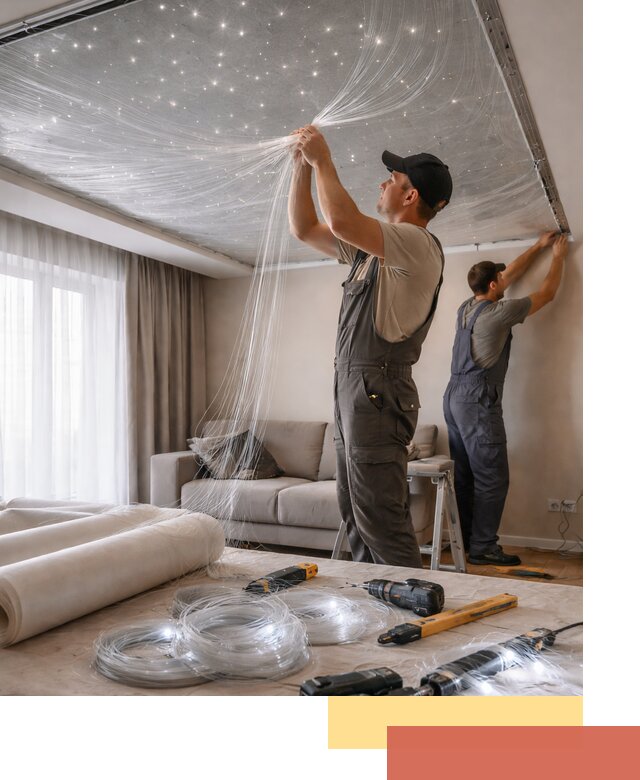 Монтаж натяжного потолка «Звездное небо» в Североморске