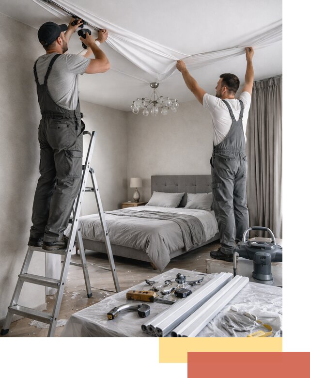 Монтаж натяжного потолка в спальне в Североморске