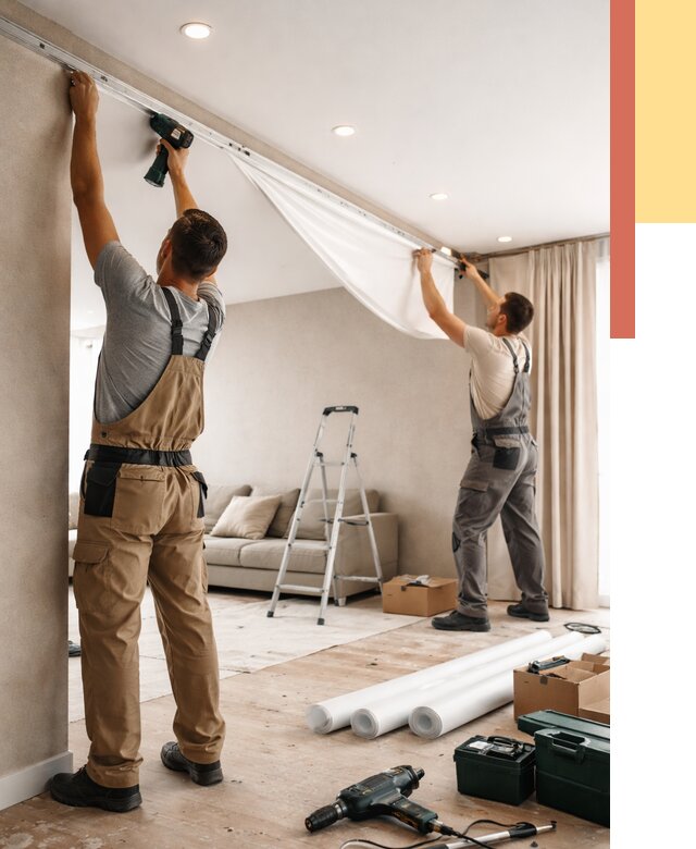 Монтаж натяжного потолка в гостиной в Североморске от 588 руб. | ОТДЕЛОЧНИК-Свм