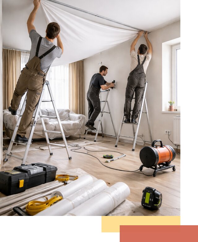 Монтаж натяжного потолка в гостиной в Североморске