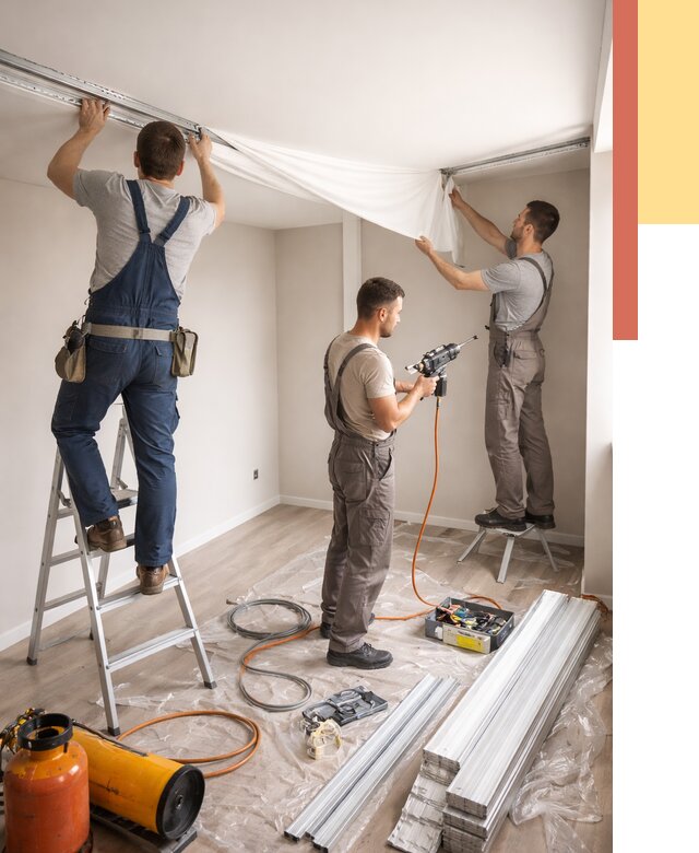 Монтаж натяжного потолка в студии в Североморске от 5883 руб. — быстро и недорого | ОТДЕЛОЧНИК-Свм