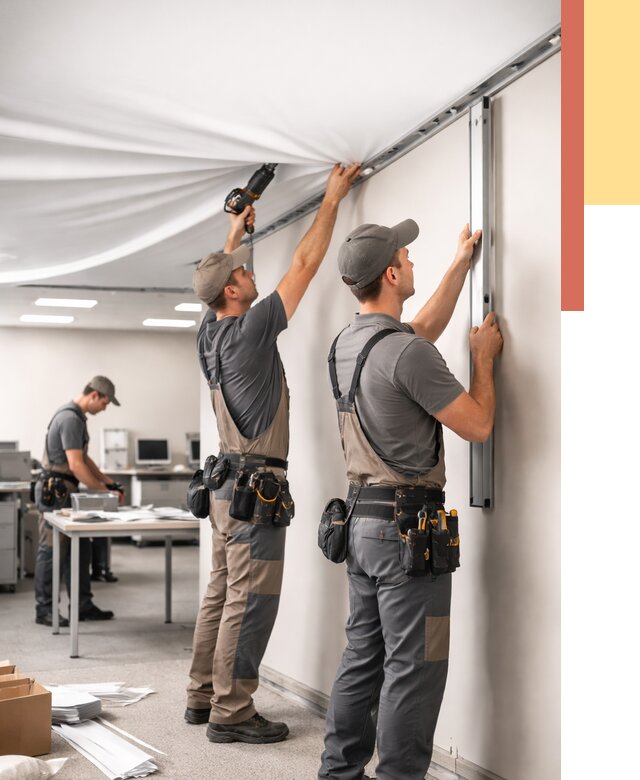 Монтаж натяжного потолка в офисе в Североморске от 481 руб/м² — быстро и недорого | ОТДЕЛОЧНИК-Свм