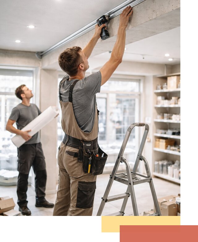 Монтаж натяжных потолков в магазине в Североморске