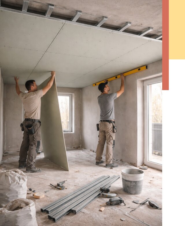 Одноуровневый потолок из гипсокартона в Североморске от 802 руб. — монтаж под ключ | ОТДЕЛОЧНИК-Свм