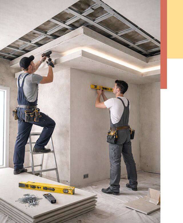 Двухуровневый потолок из гипсокартона в Североморске от 1551 руб. под ключ | ОТДЕЛОЧНИК-Свм