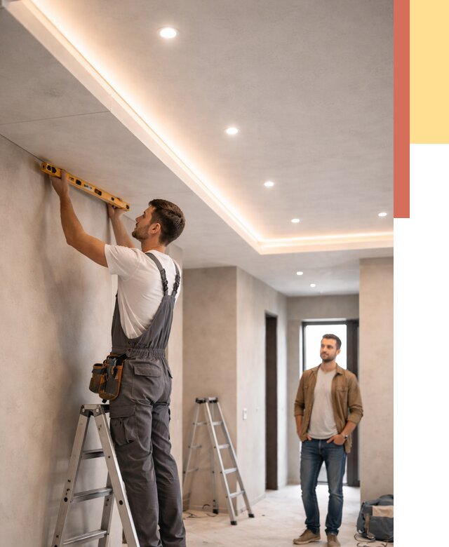 Потолок из гипсокартона с подсветкой в Североморске от 802 руб./м2 под ключ | ОТДЕЛОЧНИК-Свм