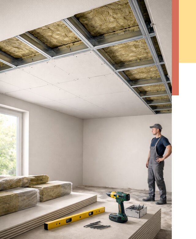 Звукоизоляция потолка ГКЛ в Североморске от 1016 руб. — монтаж под ключ | ОТДЕЛОЧНИК-Свм