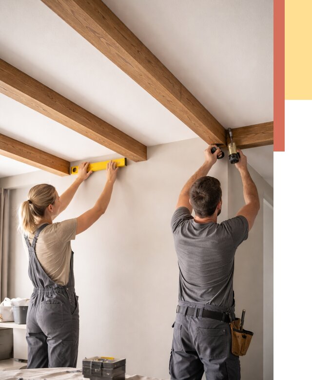 Монтаж декоративных балок на потолок в Североморске от 4493 руб. — ОТДЕЛОЧНИК-Свм